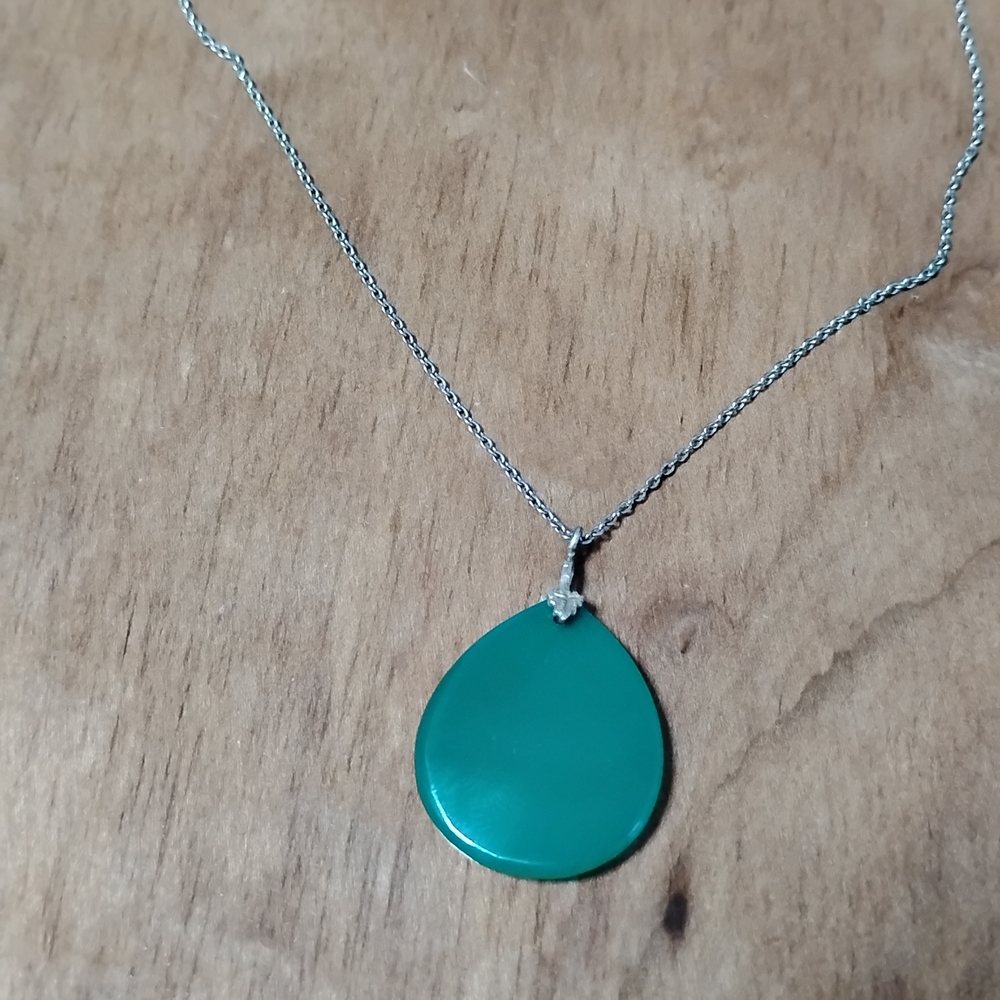 Sterling Silver Necklace with Green teardrop Pendant